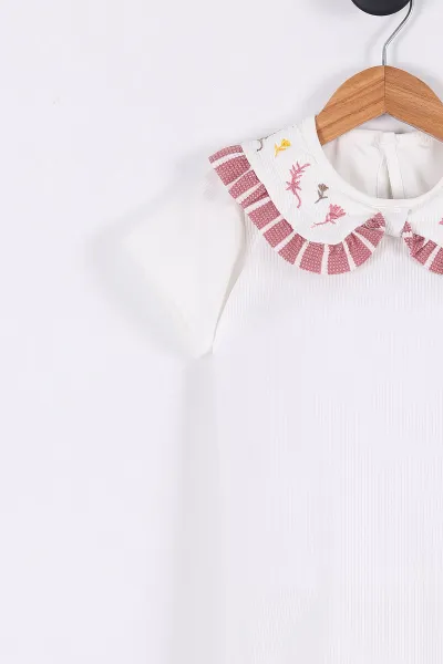 Gül Kurusu (8-12 Yaş) Çizgili Nakışlı Şort Etekli Kız Çocuk Takım 274302