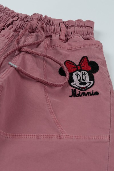 Gül Kurusu (8-12 Yaş) Minnie Mouse Nakışlı Lastikli Kız Çocuk Pantolon 94800