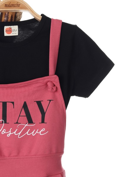Gül Kurusu (8-12 Yaş) Stay Positive Baskılı Kız Çocuk Tulum 165999