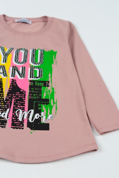 Gül Kurusu (8-14 Yaş)Taşlı İçi Şardonlu Kız Çocuk Sweatshirt 92788