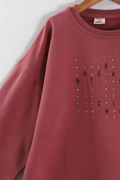 Gül Kurusu (9-12 Yaş)Önü Taşlı Kız Çocuk Sweatshirt 432948