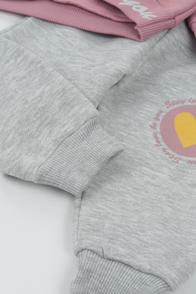 Gül Kurusu (9-24 Ay) Stay Love Kalp Baskılı Üç İp Şardonlu Kız Çocuk Takım 136608
