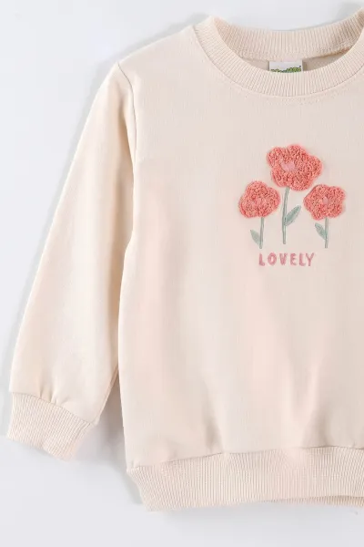 Gül Kurusu (9-24 Ay) Süzene Nakışlı Swetshirt İnterlok Alt Kız Bebek Takım 495700
