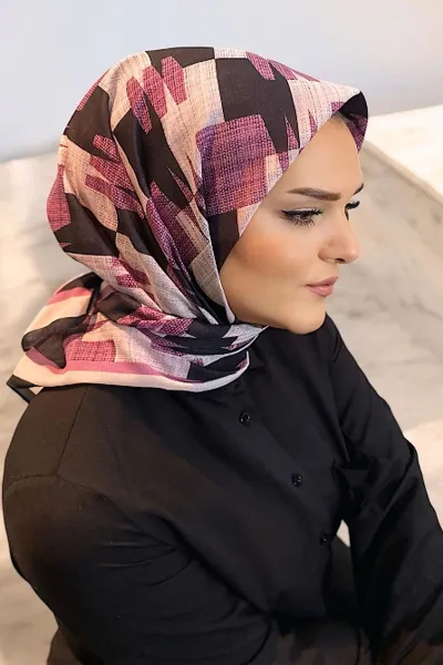 Gül Kurusu 90x90 Cm Dijital Baskı Bella Desenli Pamuk Eşarp 349469