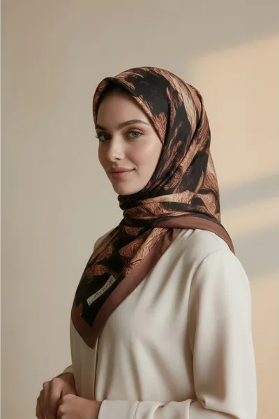 Gül Kurusu 90x90 Cm Dijital Baskılı Velvet Bloom Desen Soft Eşarp 498529