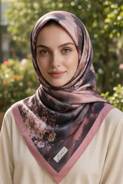 Gül Kurusu 90x90 Cm Dijital Baskılı Yıldız Desen Kutulu Twill Eşarp 500989