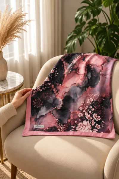 Gül Kurusu 90x90 Cm Dijital Baskılı Yıldız Desen Kutulu Twill Eşarp 500989