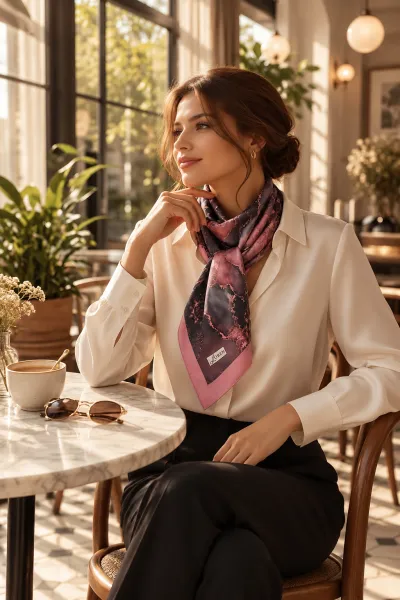 Gül Kurusu 90x90 Cm Dijital Baskılı Yıldız Desen Kutulu Twill Eşarp 500989