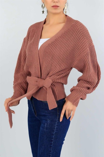 Gül Kurusu Bağlamalı Tasarım Triko Hırka 41706