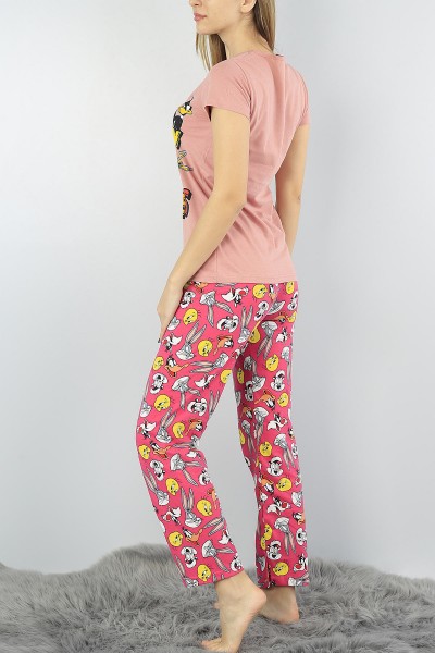 Gül Kurusu Baskılı Bayan Pijama Takımı 54392