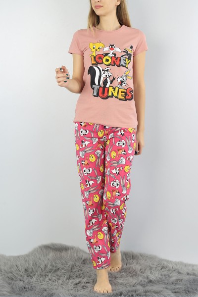 Gül Kurusu Baskılı Bayan Pijama Takımı 54392