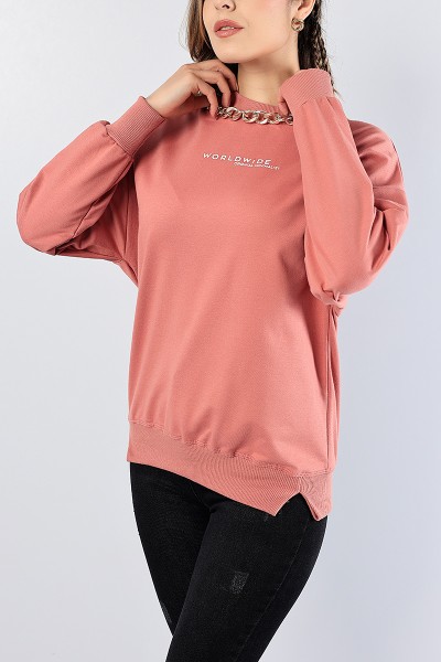 Gül Kurusu Baskılı Ribana Yaka Bayan Sweat 81199