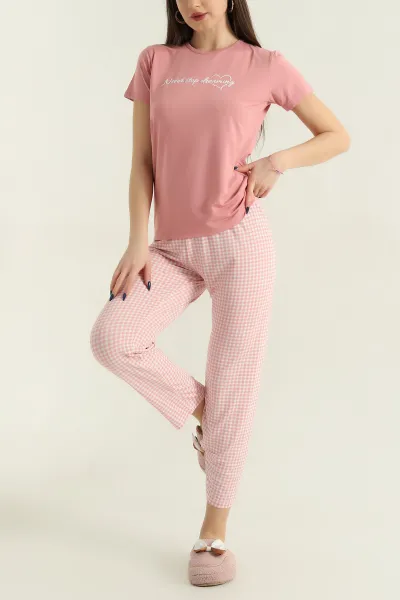 Gül Kurusu Baskılı Viskon Kadın Pijama Takımı 347350