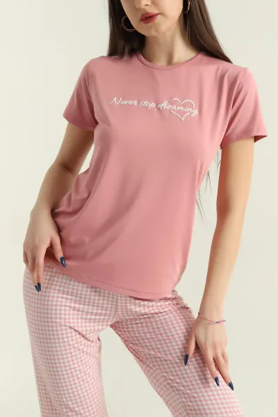 Gül Kurusu Baskılı Viskon Kadın Pijama Takımı 347350