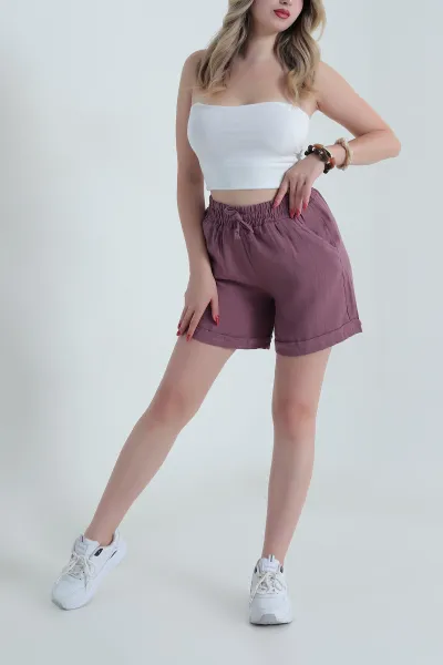 gul-kurusu-beli-lastikli-muslin-keten-kadin-sort-481922