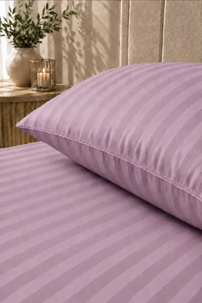 Gül Kurusu Bella Home 100x200 Cm Tek Kişilik Çizgili Saten Çarşaf Seti 482997