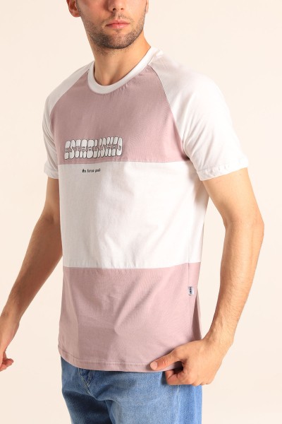 Gül Kurusu Beyaz Oversize Reglan Kol Yazı Detay Erkek Tişört 182282