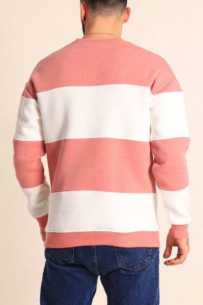 Gül Kurusu Beyaz Oversize Üç İp Şardonlu Kabartma Yazılı Erkek Sweatshirt 225869