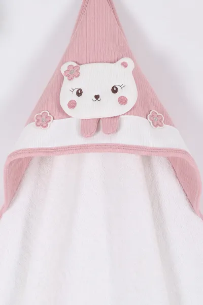 Gül Kurusu Çiçekli Kedi Nakışlı Bebe Havlu 261956