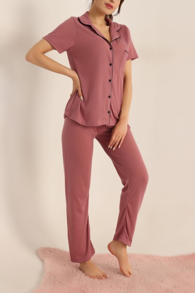 Gül Kurusu Düğmeli Bayan Pijama Takımı 181836