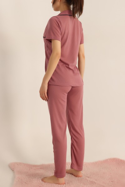Gül Kurusu Düğmeli Bayan Pijama Takımı 181836