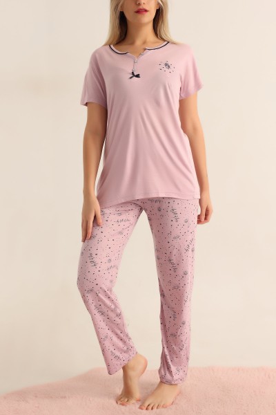 Gül Kurusu Düğmeli Bayan Pijama Takımı 181894