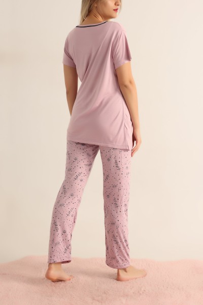 Gül Kurusu Düğmeli Bayan Pijama Takımı 181894