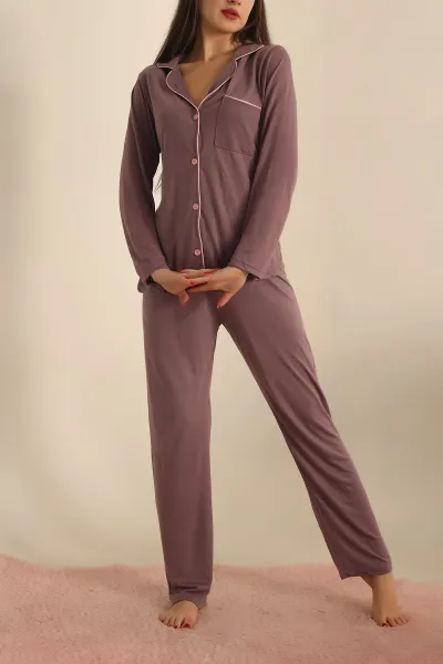 Gül Kurusu Düğmeli Bayan Pijama Takımı 233332