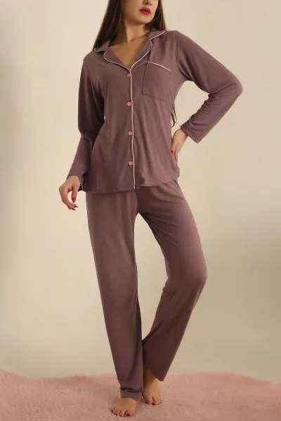 Gül Kurusu Düğmeli Bayan Pijama Takımı 233332