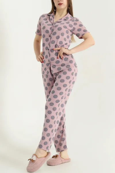 Gül Kurusu Düğmeli Viskon Bayan Pijama Takımı 338248