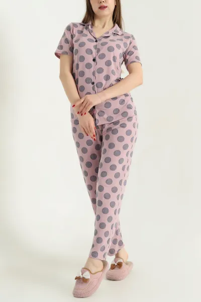 Gül Kurusu Düğmeli Viskon Bayan Pijama Takımı 338248