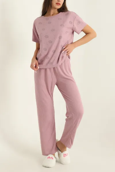 Gül Kurusu Fitilli Viskon Bayan Pijama Takımı 288970