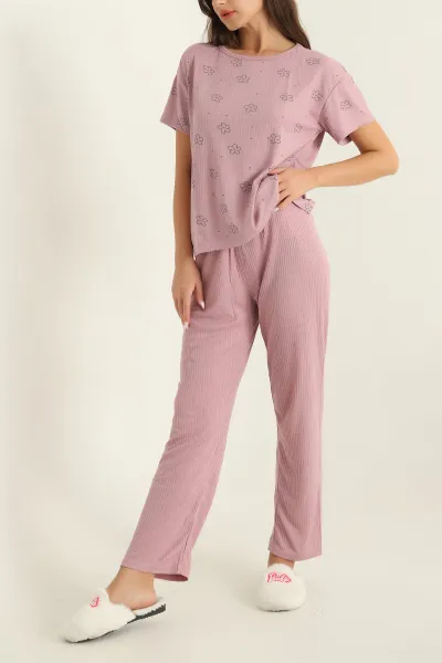 Gül Kurusu Fitilli Viskon Bayan Pijama Takımı 288970