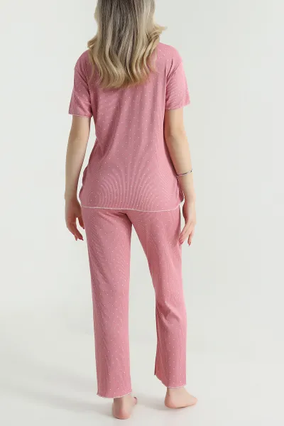 Gül Kurusu Fiyonklu Kaşkorse Kadın Pijama Takımı 476187