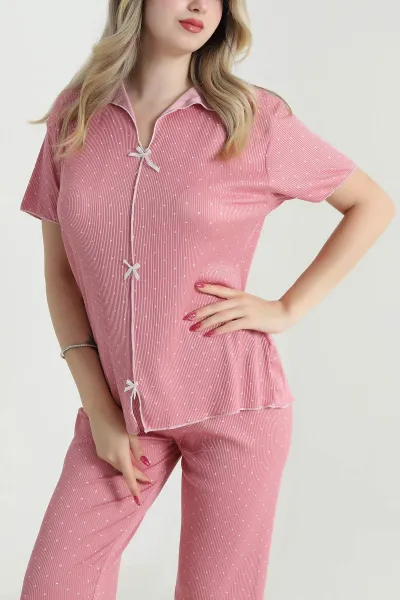 Gül Kurusu Fiyonklu Kaşkorse Kadın Pijama Takımı 476187