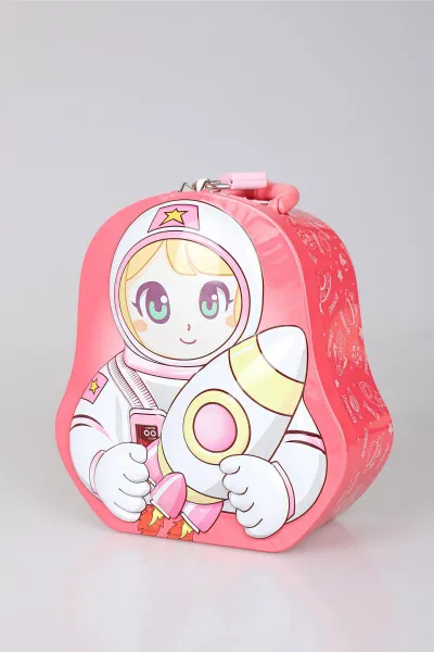 Gül Kurusu Giftzen Astronot Temalı Kilitli Taşıma Saplı Metal Kumbara 458940