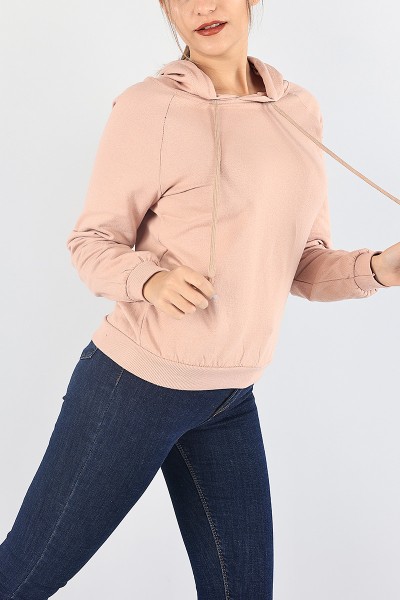 Gül Kurusu İçi Şardonlu Kapüşonlu Bayan Sweat 87746