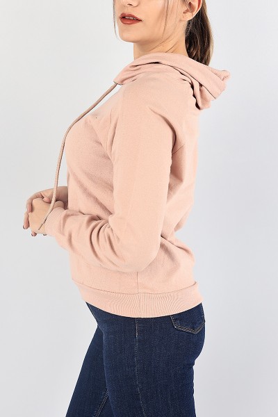 Gül Kurusu İçi Şardonlu Kapüşonlu Bayan Sweat 87746