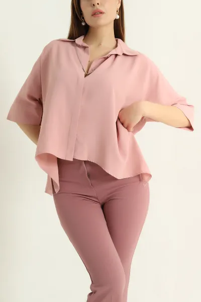 Gül Kurusu Jessica Kumaş Kolyeli Gömlek 335024
