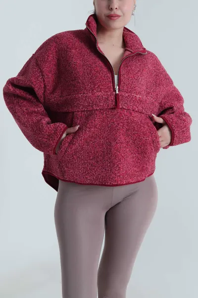 Gül Kurusu Kangru Cep Detay Teddy Kadın Sweat 492643
