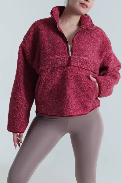 Gül Kurusu Kangru Cep Detay Teddy Kadın Sweat 492643