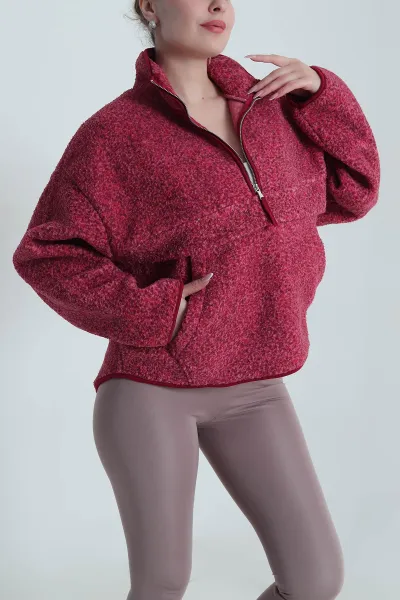 Gül Kurusu Kangru Cep Detay Teddy Kadın Sweat 492643
