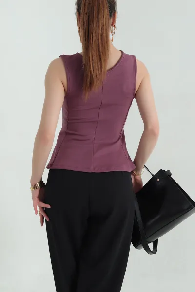 Gül Kurusu Kolsuz Likralı Modal Kadın Bluz 362408