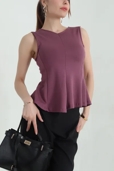 Gül Kurusu Kolsuz Likralı Modal Kadın Bluz 362408