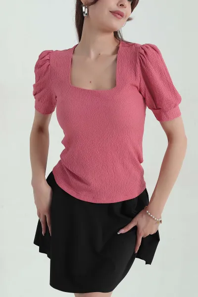 Gül Kurusu Krinkıl Kare Yaka Kadın Bluz 375227