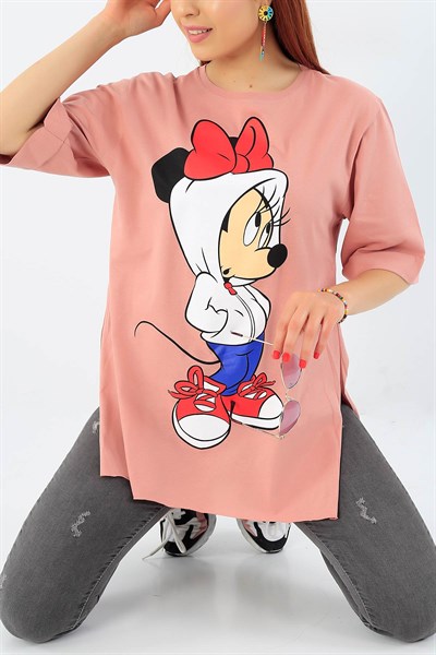 Gül Kurusu Minnie Mouse Baskılı Bayan Tişört 32246