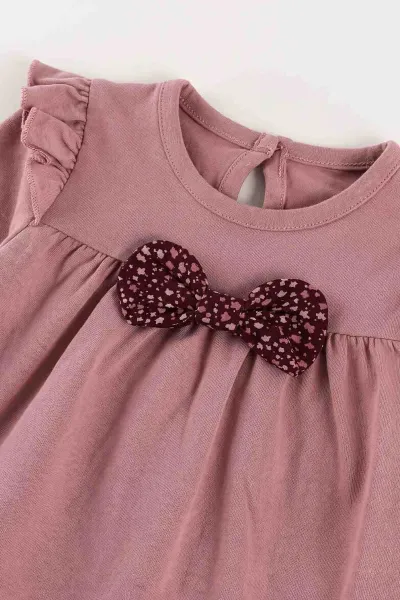 Gül Kurusu Mürdüm (9-36 Ay) Fiyonklu Fırfırlı Bandanalı Kız Bebek Takım 476267