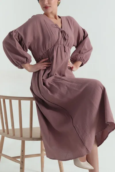 gul-kurusu-muslin-keten-beli-lastikli-elbise-362062
