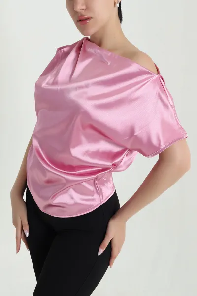 Gül Kurusu Omuz Pileli Kadın Saten Bluz 462793