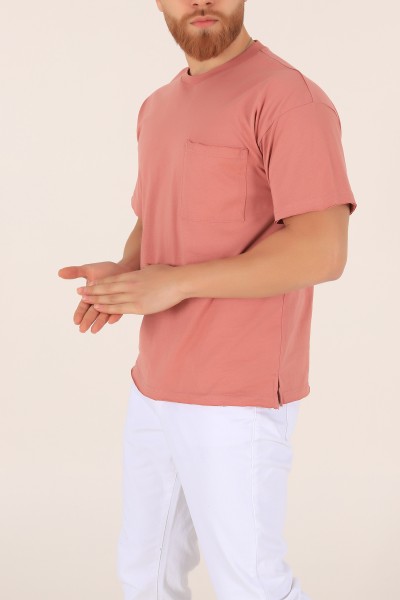 Gül Kurusu Oversize Cep Detay Erkek Tişört 169692